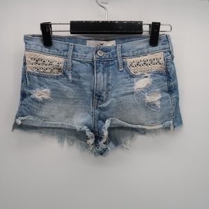 Hollister Embroidered Jean Shorts Distressed Sz 1